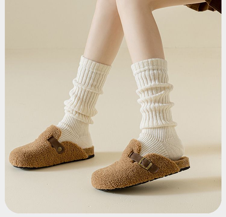 Bas en peluche et poils épais et longs pour femme, couleur unie, chaud_voghion.com