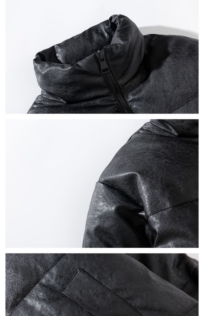 Vêtements de course d'automne et d'hiver en cuir PU pour hommes et femmes, vêtements épais et chauds en coton, col montant décontracté à la mode, saleté_voghion.com