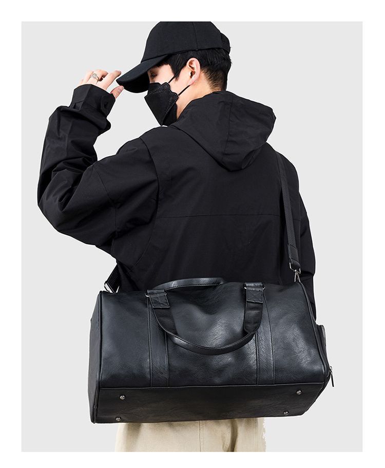 Men's Genuine Leather Travel With Shoe Compartment, Large Capacity Handbag, Shoulder Crossbody Bag, Waterproof And_voghion.com