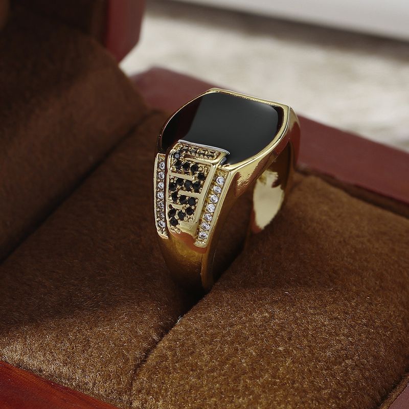 Hip Hop Style Business Schwarzer Emaille Mikro Inlaid Zirkon Simulation Diamant Ring, Trendy Herrenschmuck_voghion.com
