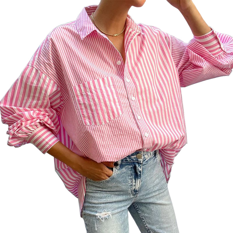 Abbigliamento da donna Camicia stile semplice e alla moda Camicia a righe a maniche lunghe_voghion.com