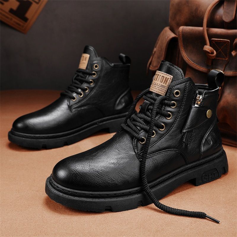 High Top Herr Läder Mode Motorcykel Ankel för Herr Vinterstövlar Man Skor Snörning Botas Hombre_voghion.com