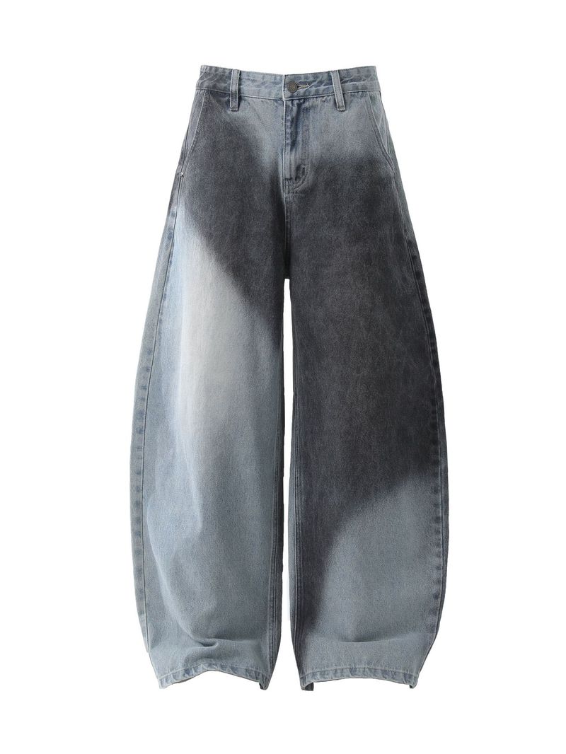 Jeans vintage a gamba larga effetto consumato con lavaggio multistrato e cuciture a contrasto: vestibilità dritta classica per un abbigliamento casual_voghion.com