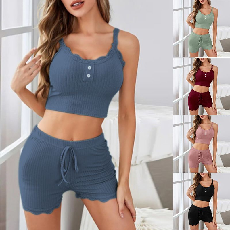Women's Sleepwears Home Clothes Summer Comfortable Suspender Shorts Two Piece Set Home Clothes Pajamas Set_voghion.com