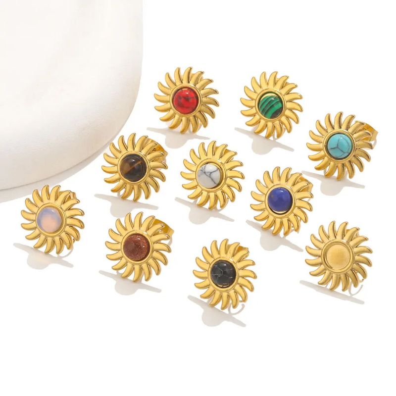 Orecchini fai da te con pietra occhio di tigre in acciaio al titanio e girasole naturale inossidabile_voghion.com