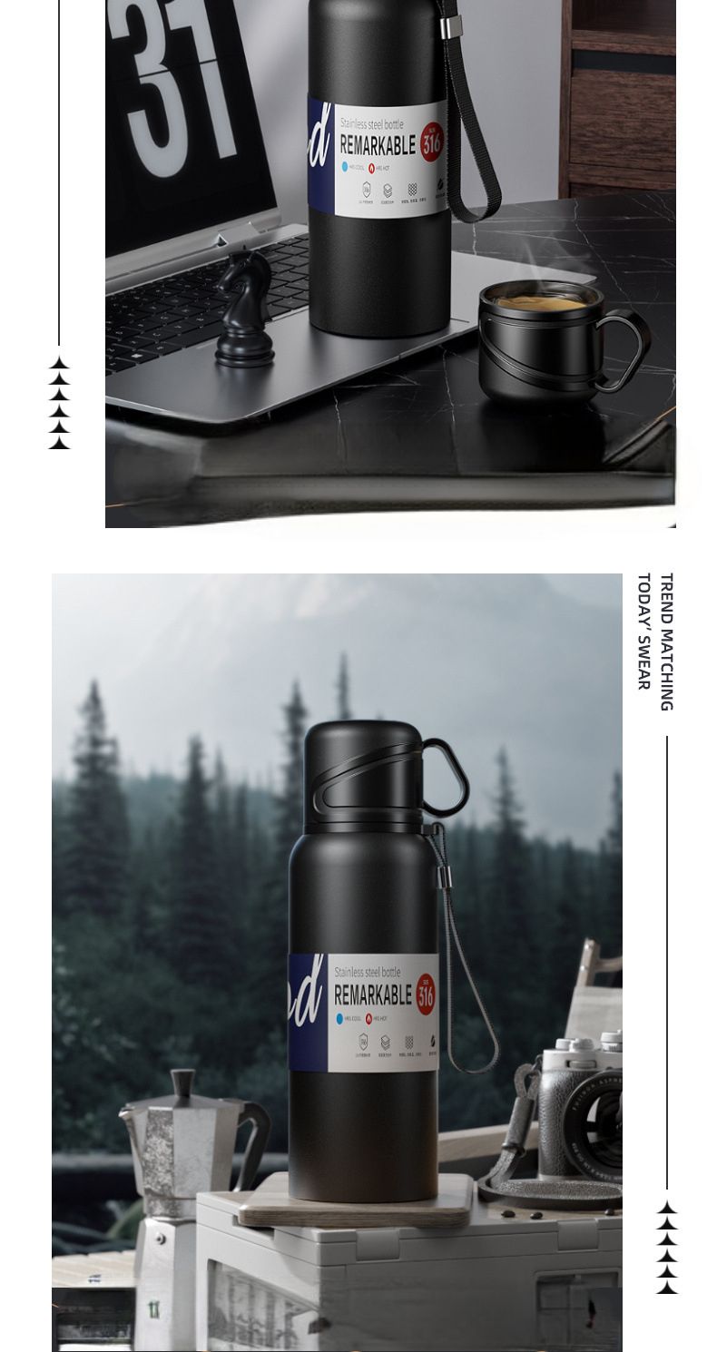 Isolierte Flasche mit großem Fassungsvermögen und Doppeldeckel für Männer und Frauen, Edelstahl und Wassertrennung, tragbar, für die Automontage_voghion.com