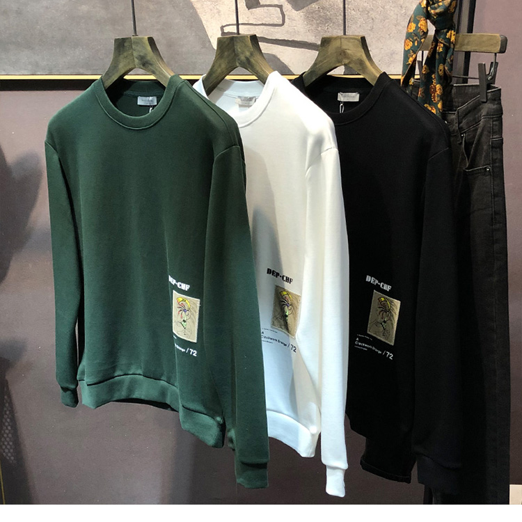 Korean slim fit trendy label with printed pullover on the back, long sleeved hoodie for men's new casual and handsome_voghion.com