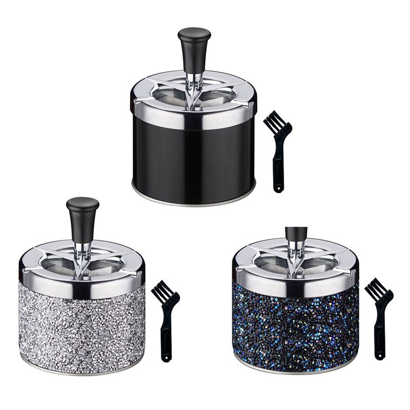 Push Down Metal Ashtray With Lid Spinning Ashtray Windproof Self-Cleaning Ashtray Metal Desktop Ashtray For Cigarette Smoking_voghion.com