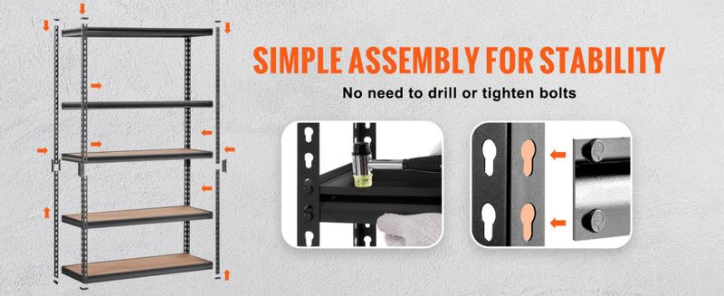 VEVOR Storage Shelving Unit, 5-Tier Adjustable, 2000 lbs Capacity, Heavy Duty Garage Shelves Metal Organizer Utility Rack, Black, 48" L x 24" W x 72" _voghion.com