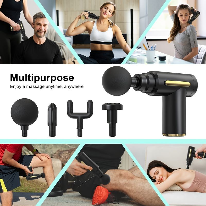 Pistolet de massage à percussion musculaire, masseur de tissus profonds portatif rechargeable de type C pour soulager les douleurs du cou et du dos_voghion.com