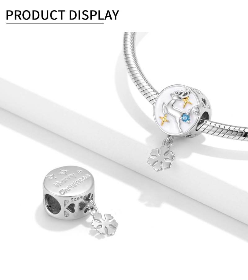 Diy Anhänger Weihnachten Schneeflocke Elch Perlen Weihnachtsserie Silber Perlen Halskette Armband DIY Zubehör_voghion.com