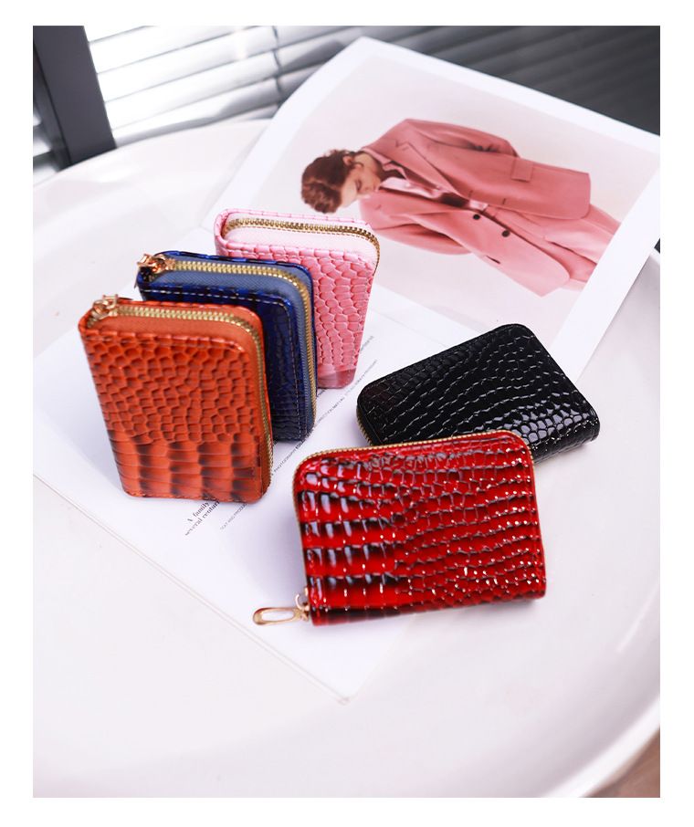 Card Bag Card Cases Card Holder For Women Crocodile Pattern Solid Color Accordion Simple Multi Card Slot Card Holder Zipper Coin Purse For Women_voghion.com