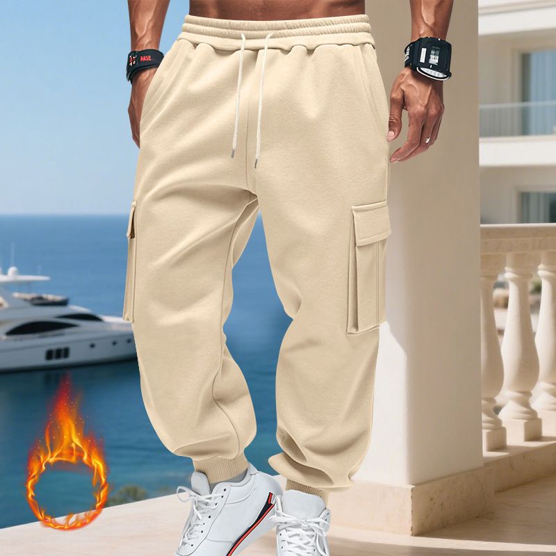 Pantaloni cargo da uomo foderati in pile - Jogger casual caldi invernali con tasche multiple, vestibilità ampia, vita elastica, comodi ed eleganti per l'uso quotidiano_voghion.com