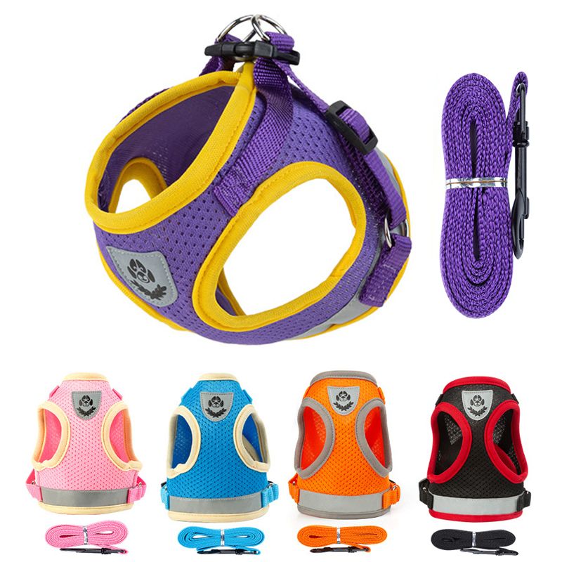 Breathable Mesh Harness With Leash Puppies, Reflective Summer Chest Vest For Pets, Cats, Chihuahuas, Yorkies By PawParty Store_voghion.com
