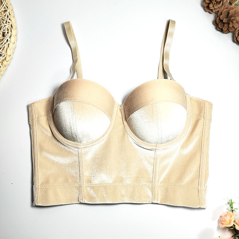 Vêtements pour femmes, bretelles en velours, vêtements d'extérieur, soutien-gorge en arête de poisson, couleur unie, velours coréen avec anneau en acier, gilet gainant, style court, haut tube polyvalent_voghion.com