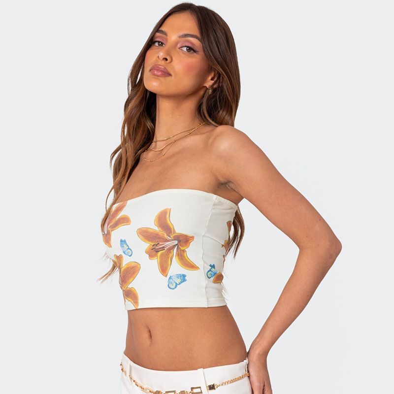 Női ruházat Szexi virágmintás crop top nőknek nyári rövid ujjú aranyos haspántos ing édes fűszeres divat_voghion.com
