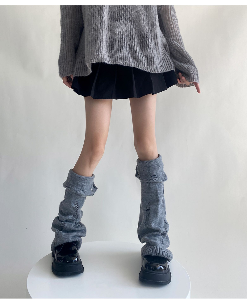 Jambières en tricot et daim pour femme, style automne/hiver_voghion.com