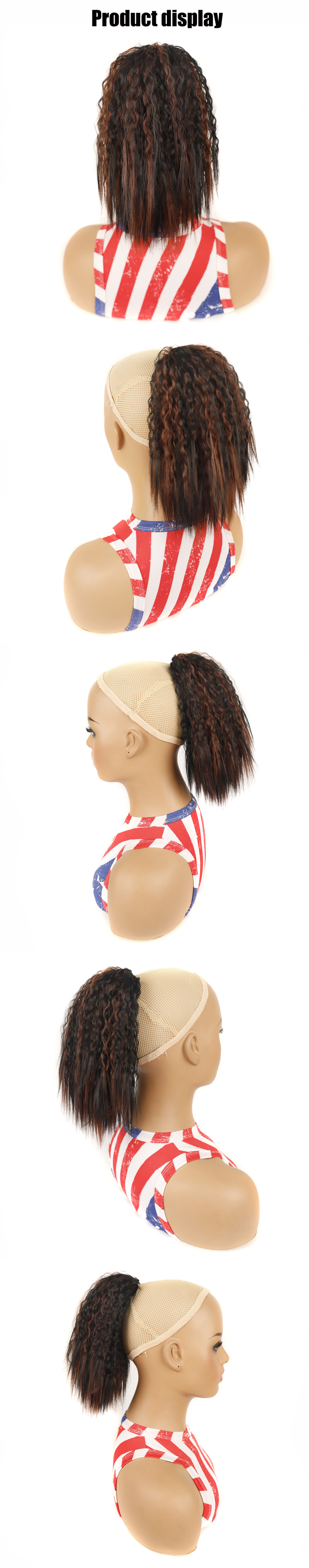 Synthetic hair fluffy corn perm wig women's drawstring net pocket short ponytail_voghion.com