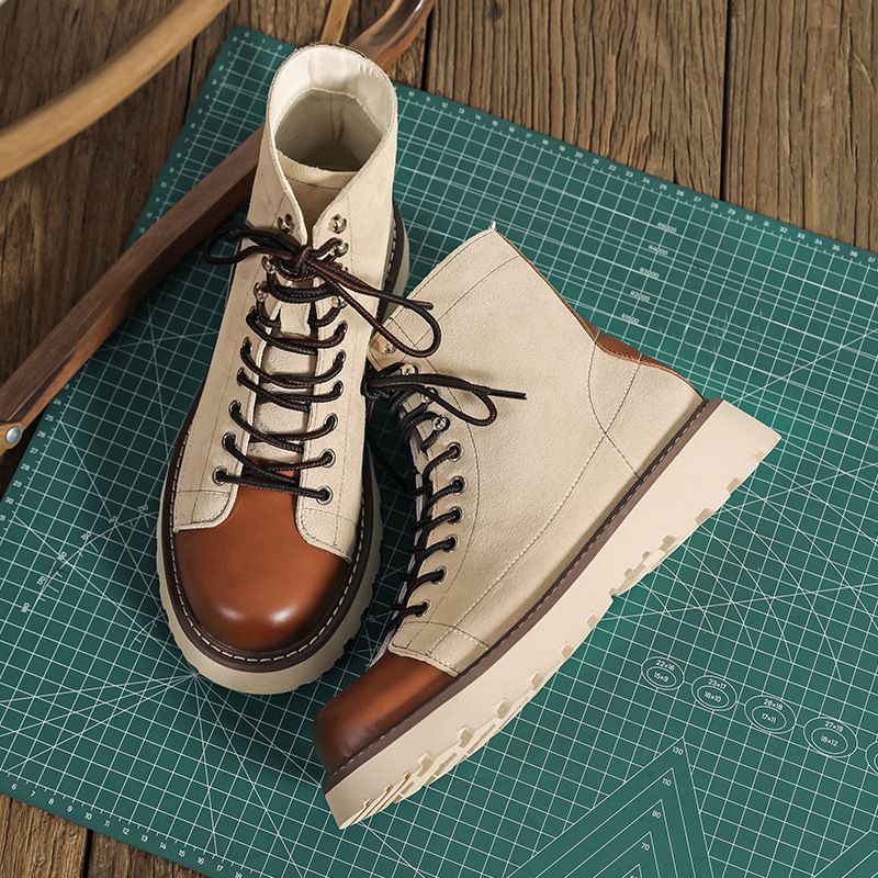 2025 Fall/Winter New Men's Breathable Patchwork Short-Cut Chunky Sole Work Boots_voghion.com