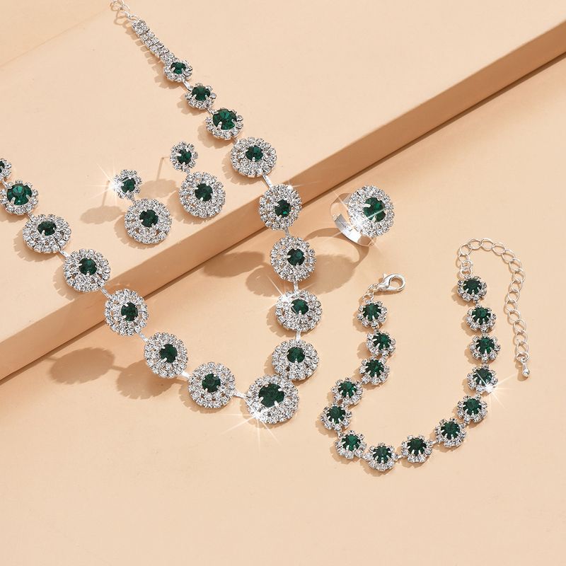 Moda sposa set gioielli da sposa collana orecchini braccialetto anello rotondo accessori per abiti minimalisti_voghion.com