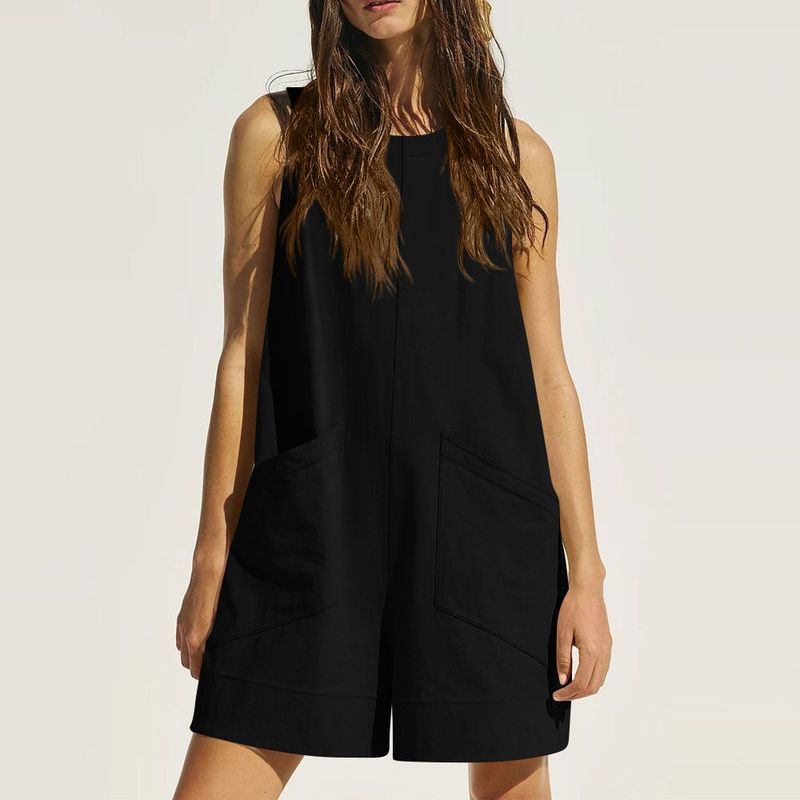 Ärmelloser Jumpsuit für Damen mit großen Taschen – Lässiger Overall-Strampler für Damen – Bequeme Stretch-Passform aus Baumwolle – Streetwear-Mode_voghion.com