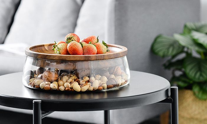 Minimalistisches Obsttablett aus Glas im japanischen Stil, Wohnzimmer, Bonbonschale, Trockenobsttablett, Aufbewahrungsbox aus Holz, Obsttablett mit hohen Füßen, Aufbewahrungstisch_voghion.com