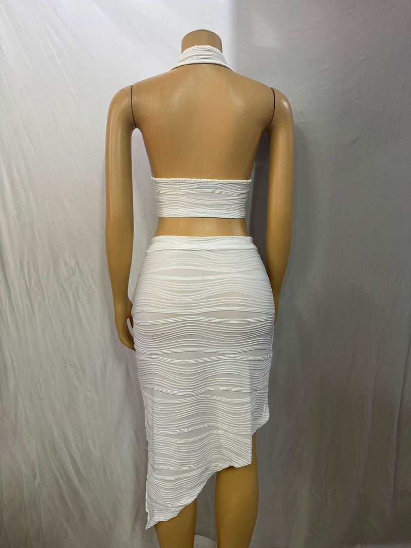 Set de fuste cu șolduri neregulate, cu guler atârnat, culoare solidă, nou pentru femei_voghion.com