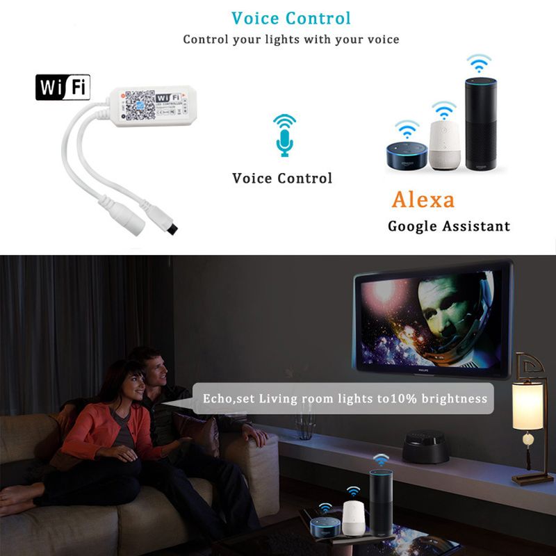 Strisce LED RGB da 12 V con controllo vocale Wi-Fi, strisce luminose flessibili autoadesive 5050/2835 per illuminazione ambientale interna, compatibili con Smart Home_voghion.com