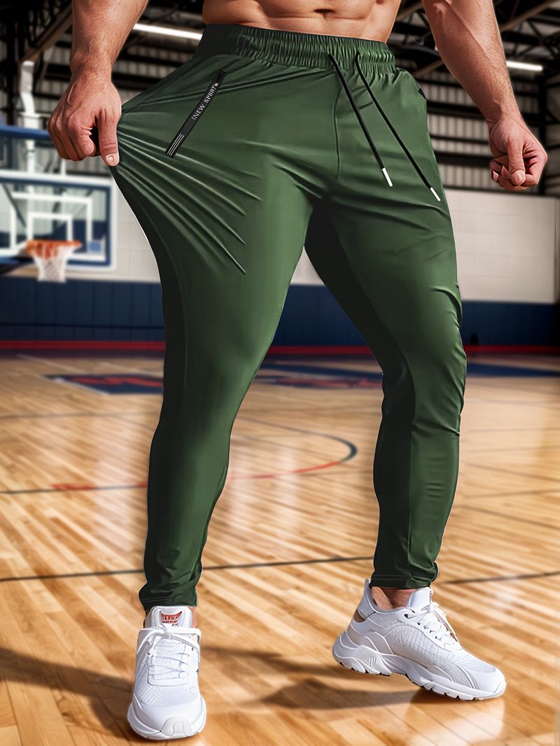 Schnelltrocknende, kühlende Sporthose für Herren aus feuchtigkeitsableitendem Material, atmungsaktiv und bequem für die Freizeit, gerader Schnitt – Schwarz_voghion.com