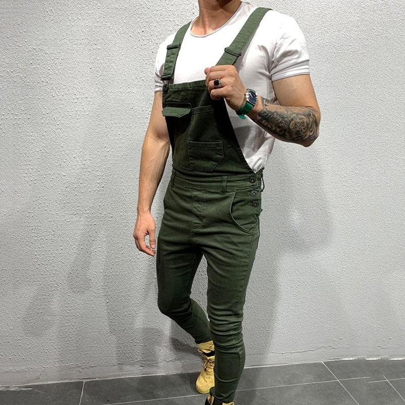 Dżinsy Denim Ogrodniczki Kombinezon Na szelkach Męskie Kombinezony Cargo Spodnie Robocze Plus Rozmiar Męskie Casual Moto Biker Spodnie_voghion.com