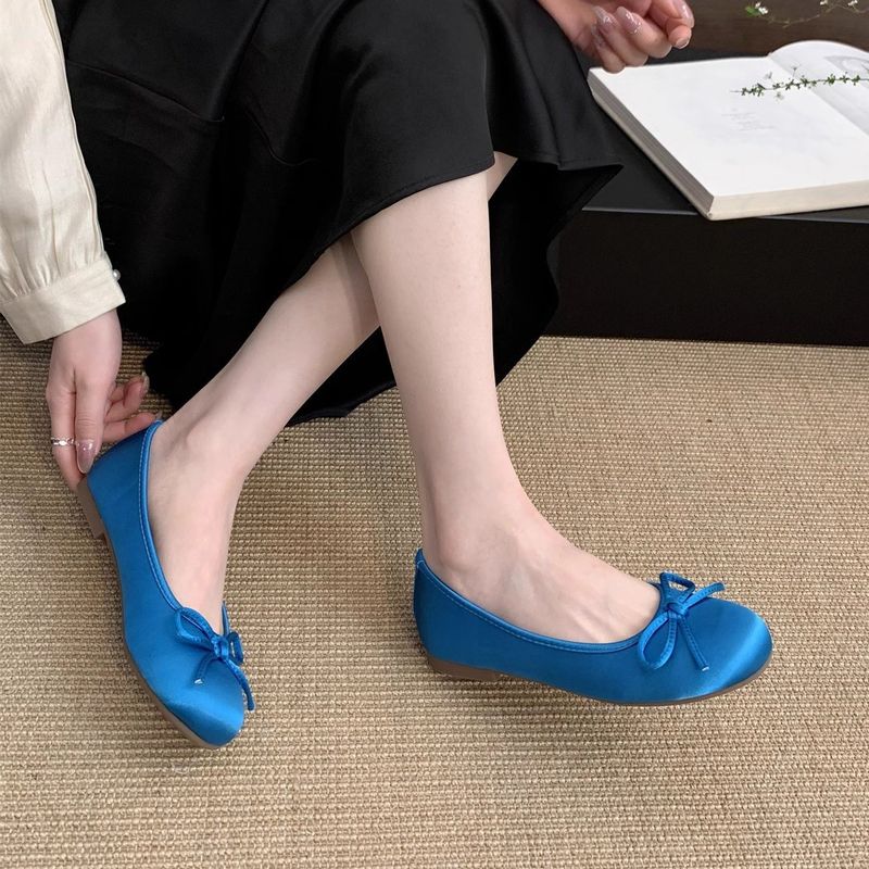 Rote flache einzelne Schuhe für Frauen im Frühjahr im neuen französischen Stil, sanfte Fee, runde Zehenpartie, Ballett-Flache Loafer_voghion.com