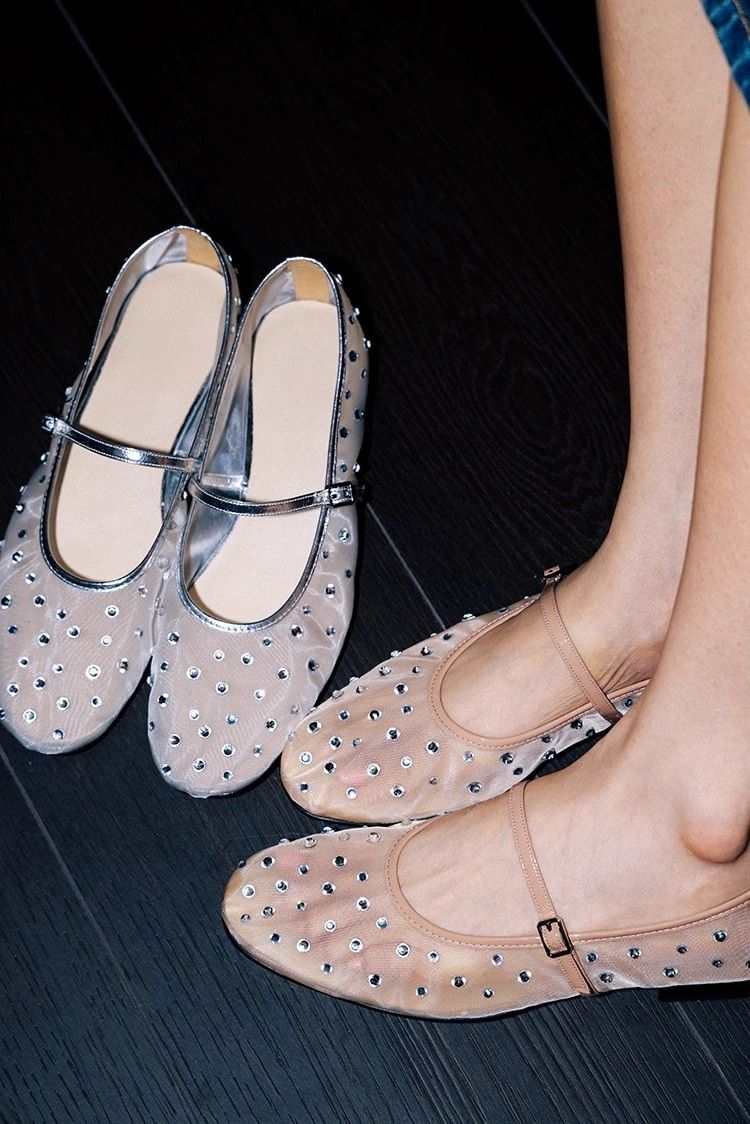 Mesh Ballet Flats With Rhinestone Accents (Breathable, Mary Jane Style, Lightweight & Comfortable For Women)_voghion.com