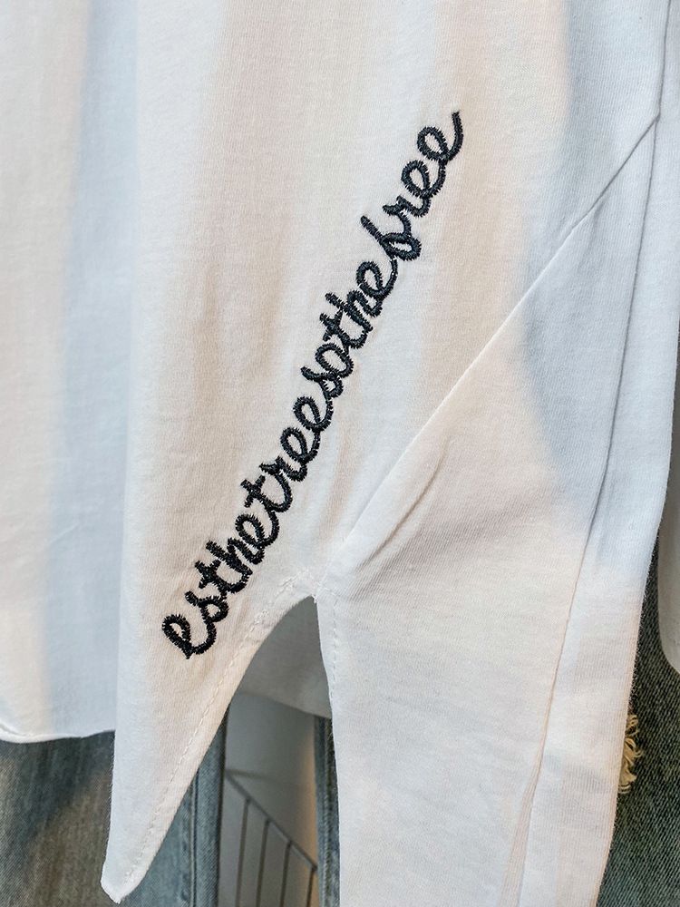 Women's mid-length, spring and autumn, Korean style, loose, belly-covering, hole-embroidered, inner top, bottoming shirt_voghion.com