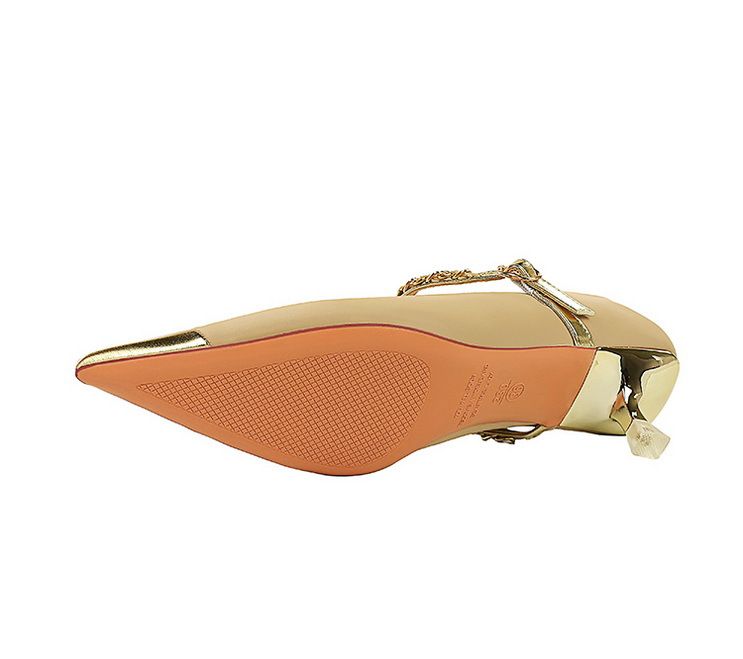 Fashion elegant light luxury party women's shoes medium heel shallow mouth pointed metal chain with a single shoe_voghion.com