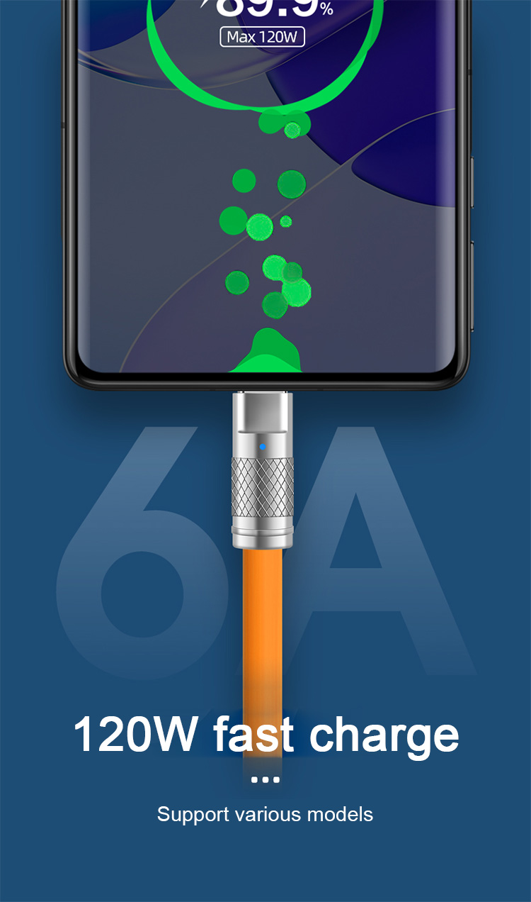 fast 120W ultra charging Type-C liquid silicone cable 6A fast charging micro USB cable suitable for Xiaomi Huawei_voghion.com