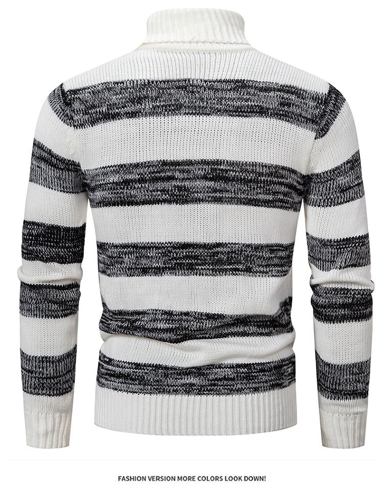 Hiver nouveau col haut rayure coupe ajustée pull tricots coréen jeunesse mode pull décontracté hommes_voghion.com