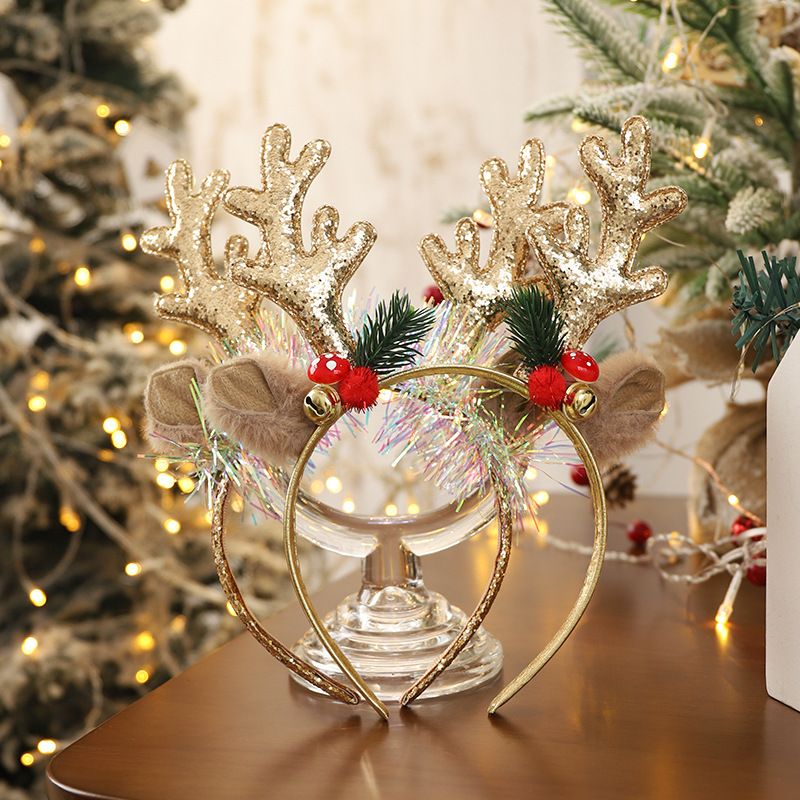 Christmas gift Christmas headband, new high end large elk antler bells, sequins, Christmas headband decoration, forest hair accessories for women_voghion.com