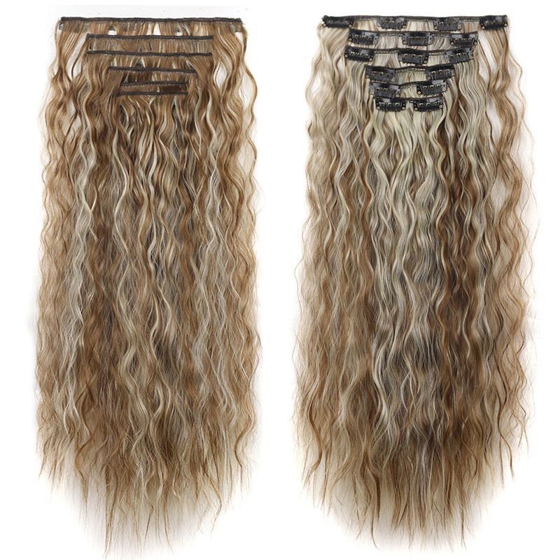 24 Zoll Ombre-Farbclips in Haarverlängerungen, 6 Stück/Set, 16 Clips für Frauen, glattes synthetisches Haarteil, Clips auf Haarverlängerungen_voghion.com
