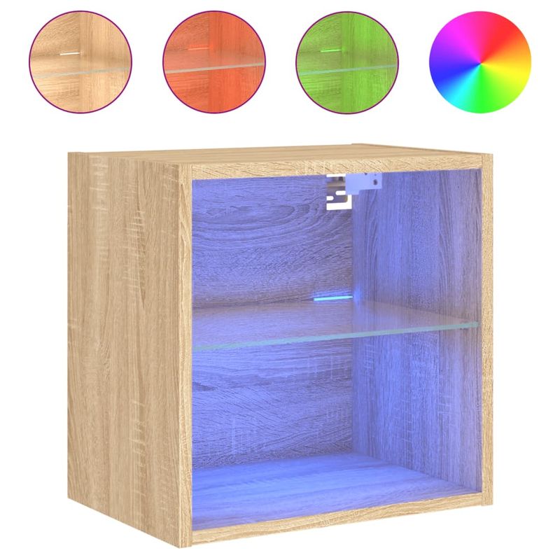 Wand-Nachttisch mit LED-Leuchten Sonoma-Eiche_voghion.com