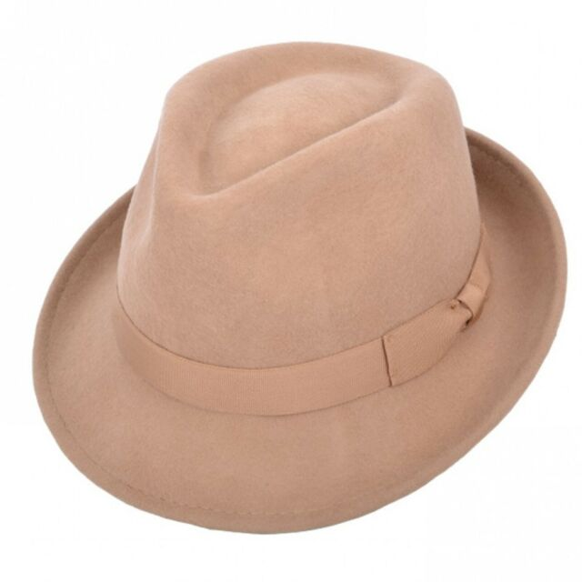 Fedora-Trilby-Hut aus 100 % Wolle, knautschbar, handgefertigt, Filz, mit Band, 11 Farben_voghion.com