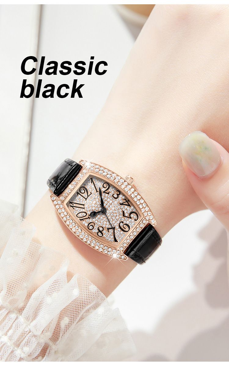 Wine barrel full dial for women's watch, fashionable shiny belt, exquisite and small with diamond inlaid waterproof_voghion.com