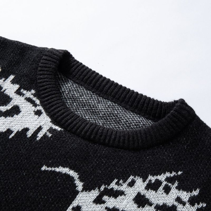 Herentrui met oogprint - Losse pasvorm, lange mouwen en jacquardmotief (olijfgroen/zwart/grijs/crème/bordeauxrood/blauw)_voghion.com