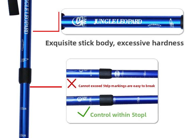 Jungle Leopard Curved T-Handle Four-Section Trekking Pole Aluminum Alloy 6061 Multi-Functional Stick For Fitness Walking_voghion.com