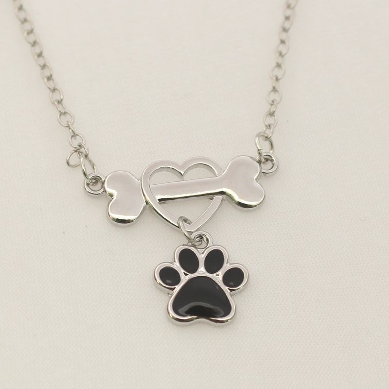 Collana Love per donna, ciondolo a forma di osso con goccia di colla, zampa di cane carina, ciondolo in argento nero_voghion.com