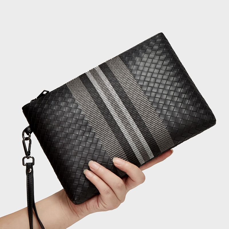 2022 New Woven Striped Men's Handbag Document Business Clutch Bag_voghion.com