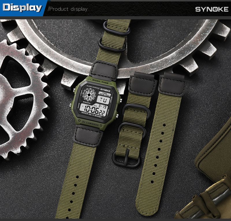 Nylon canvas with three-ring buckle retro electronic watch luminous waterproof sports men's square classic student watch_voghion.com