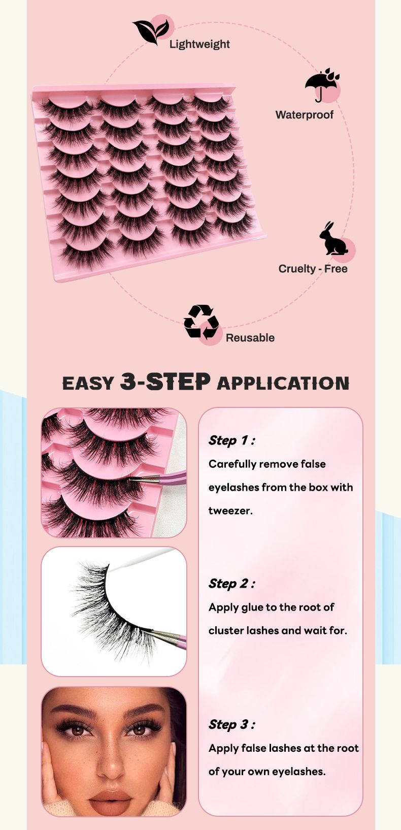 Künstliche Wimpern, 14 Paar, natürliche Simulation, dicke, gewellte, schmale, gemischte Wimpern_voghion.com