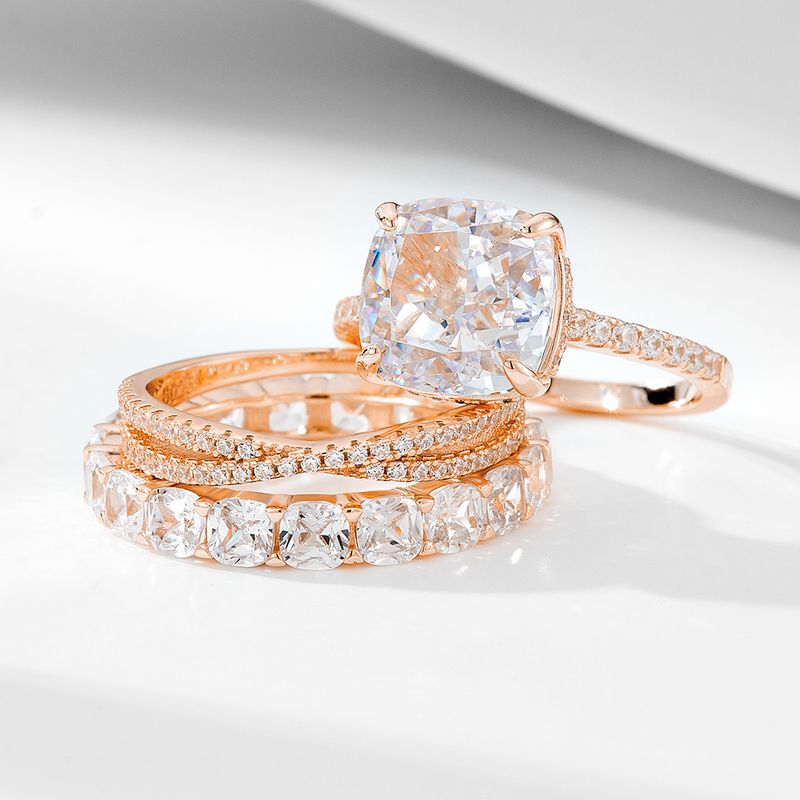 Gioielli da donna in argento sterling 925 con zircone 5A, anello di fidanzamento combinato, 10*10, anello con diamanti sintetici taglio fiore di ghiaccio, gioielli da mano_voghion.com