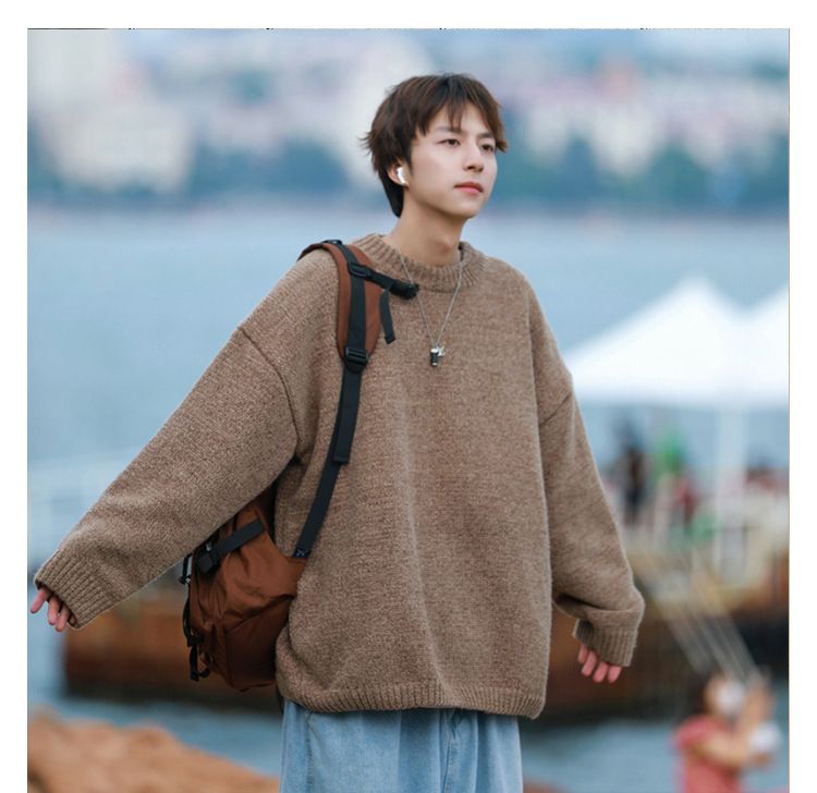 Sweater Men's Thick Crewneck Sweater Retro Loose Lazy Style Line Coat Top Trend_voghion.com