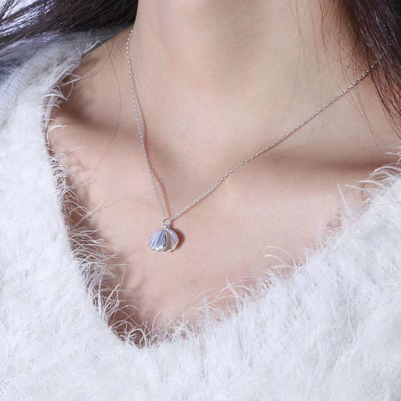 Süße Perlenmuschelkette, fächerförmiger Anhänger mit Halsbandkette zum Öffnen, individuell, einfach und vielseitig_voghion.com